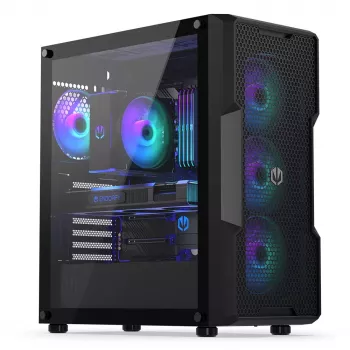 Korpusas ENDORFY Regnum 400 ARGB Tower Black — ATX, grūdintas stiklas, ARGB, 3x120mm priekyje, 1x120mm gale, palaiko GPU 37 cm
