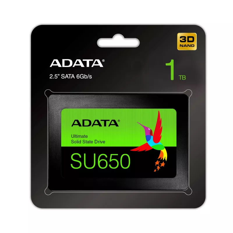 2,5 colio SATA III SSD ADATA SU650 1 TB — 520 MB/s skaitymas, 450 MB/s rašymas, 3D NAND