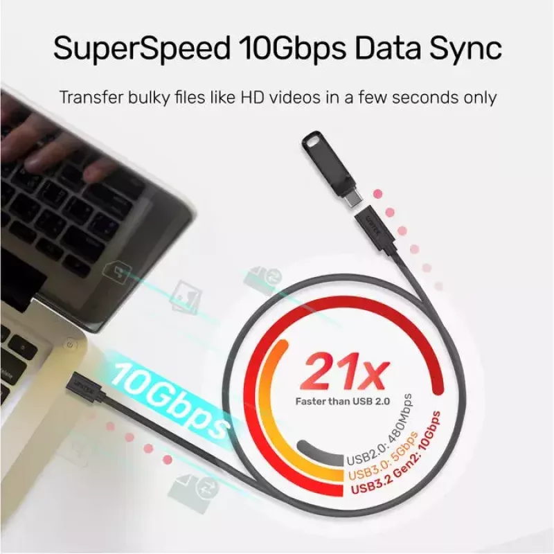 USB-C prailginimo laidas Unitek C14086BK-1.5M — USB 3.2 Gen 2, 10 Gbit/s, 5 m, juodas