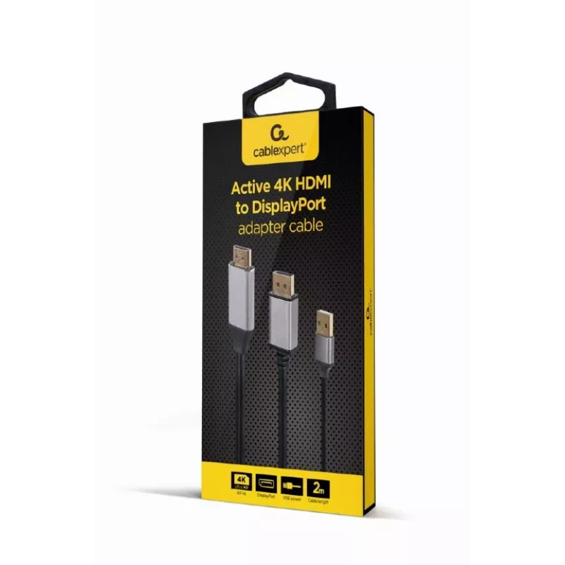 Gembird aktyvus 4K HDMI vyriškas į DisplayPort vyrišką adapterio laidas, 2 m - juoda