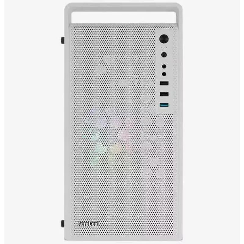 Korpusas AEROCOOL PGS CS-109-G-WT-v1 Mini Tower SPCC baltas — microATX, iki 26 cm GPU, FRGB, tinklelinis priekis