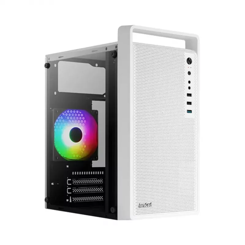 Korpusas AEROCOOL PGS CS-109-G-WT-v1 Mini Tower SPCC baltas — microATX, iki 26 cm GPU, FRGB, tinklelinis priekis