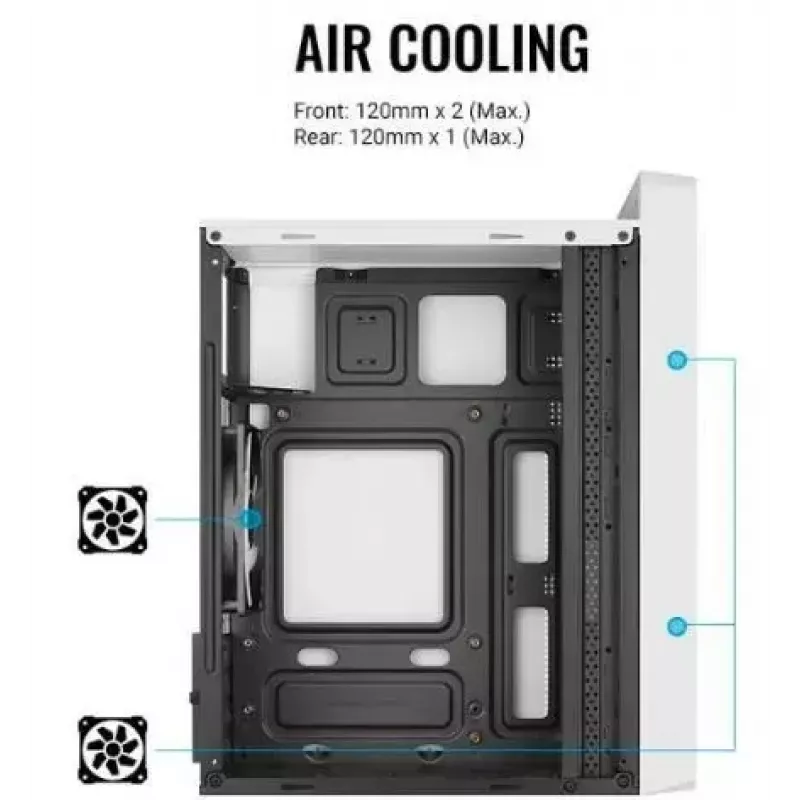 Korpusas AEROCOOL PGS CS-109-G-WT-v1 Mini Tower SPCC baltas — microATX, iki 26 cm GPU, FRGB, tinklelinis priekis