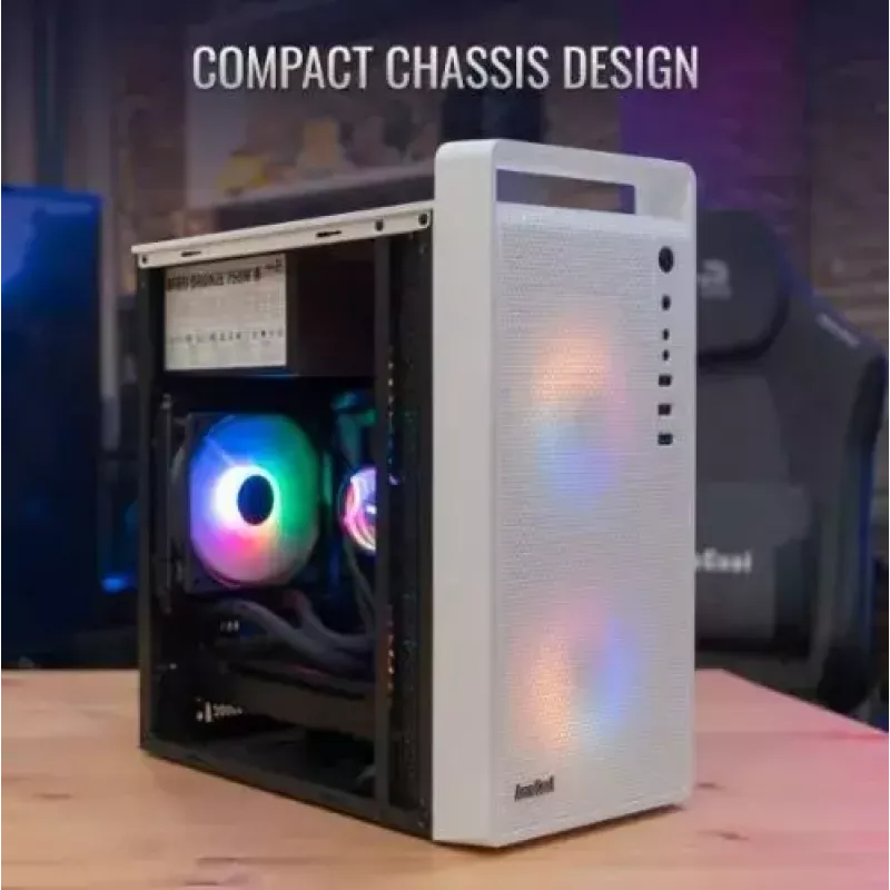 Korpusas AEROCOOL PGS CS-109-G-WT-v1 Mini Tower SPCC baltas — microATX, iki 26 cm GPU, FRGB, tinklelinis priekis