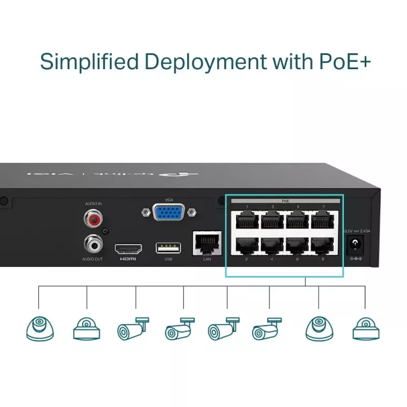 TP-Link VIGI NVR1008H-8MP 8 kanalų PoE+ tinklo vaizdo registratorius