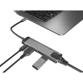 USB šakotuvas NATEC Fowler Go USB 3.2 Gen 1 Type-C nerūdijantis plienas, 100W PD, HDMI, Ethernet, kortelių skaitytuvas