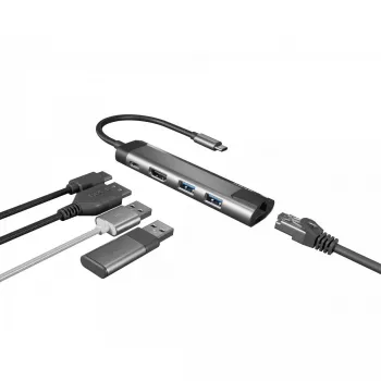 USB šakotuvas NATEC Fowler Go USB 3.2 Gen 1 Type-C nerūdijantis plienas, 100W PD, HDMI, Ethernet, kortelių skaitytuvas
