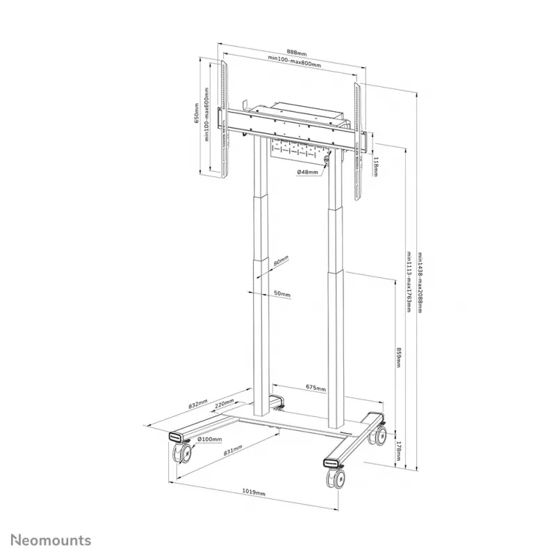Neomounts FL55-875BL1 mobilus TV stovas 55-100 colių - motorizuotas - TÜV