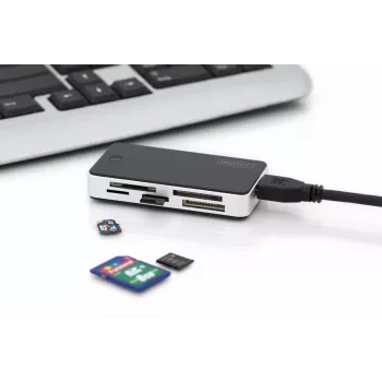 DIGITUS USB 3.0 kortelių skaitytuvas, palaiko MS/SD/SDHC/MiniSD/M2/CF/MD/SDXC korteles, 1 m USB A laidas