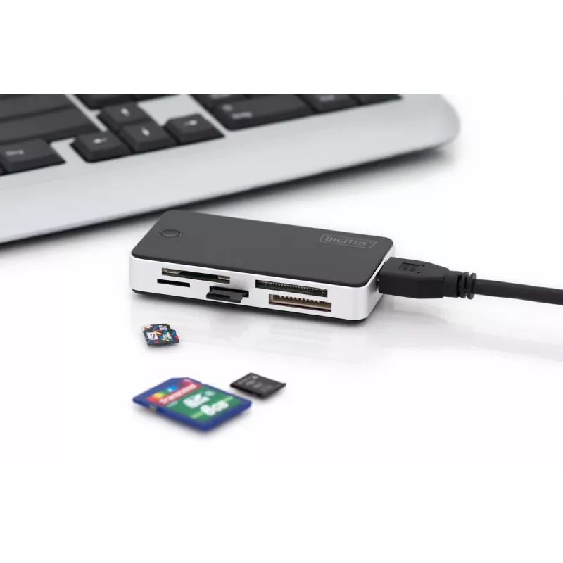 DIGITUS USB 3.0 kortelių skaitytuvas, palaiko MS/SD/SDHC/MiniSD/M2/CF/MD/SDXC korteles, 1 m USB A laidas