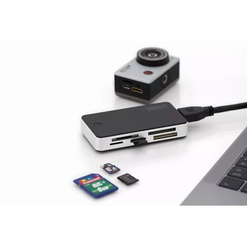 DIGITUS USB 3.0 kortelių skaitytuvas, palaiko MS/SD/SDHC/MiniSD/M2/CF/MD/SDXC korteles, 1 m USB A laidas