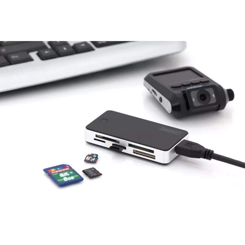 DIGITUS USB 3.0 kortelių skaitytuvas, palaiko MS/SD/SDHC/MiniSD/M2/CF/MD/SDXC korteles, 1 m USB A laidas