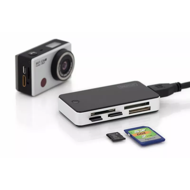 DIGITUS USB 3.0 kortelių skaitytuvas, palaiko MS/SD/SDHC/MiniSD/M2/CF/MD/SDXC korteles, 1 m USB A laidas