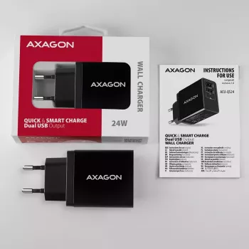 Sieninis įkroviklis AXAGON ACU-QS24 2x USB QC3.0/AFC/FCP + 5V-1,2A 24W