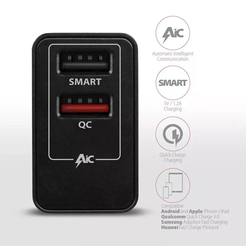 Sieninis įkroviklis AXAGON ACU-QS24 2x USB QC3.0/AFC/FCP + 5V-1,2A 24W