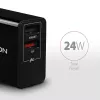 Sieninis įkroviklis AXAGON ACU-QS24 2x USB QC3.0/AFC/FCP + 5V-1,2A 24W