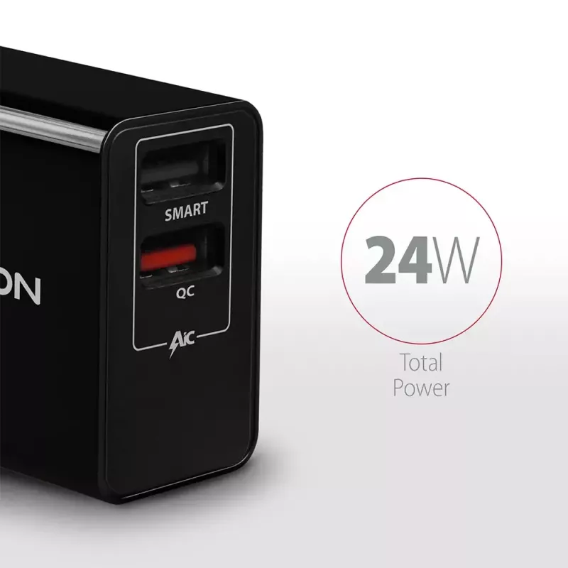 Sieninis įkroviklis AXAGON ACU-QS24 2x USB QC3.0/AFC/FCP + 5V-1,2A 24W