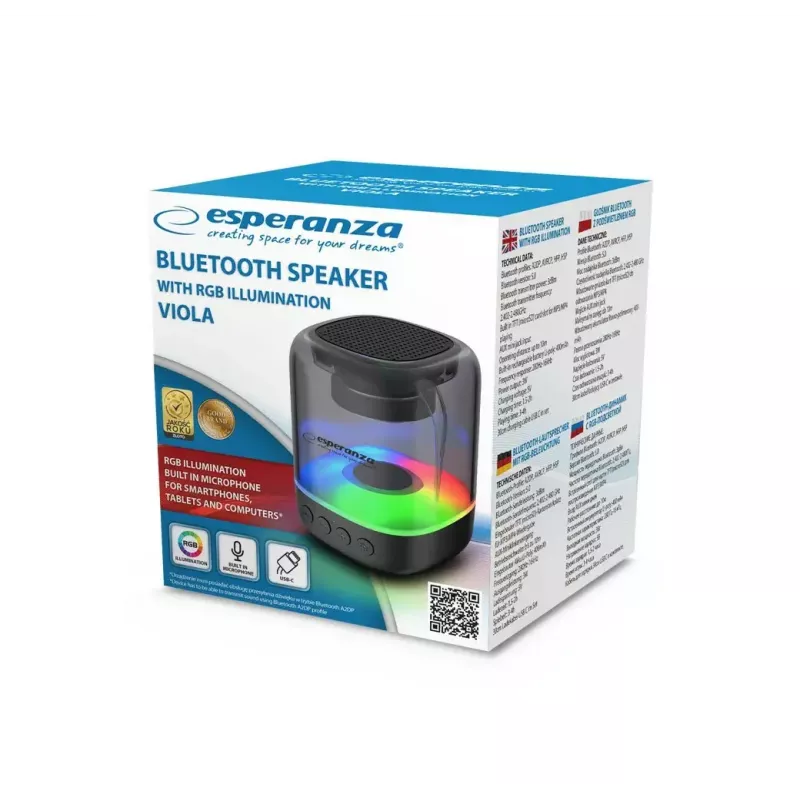 Nešiojamas garsiakalbis ESPERANZA EP154, 3W RMS, Bluetooth 5.0, MicroSD, FM, 4 h grojimo, Juodas