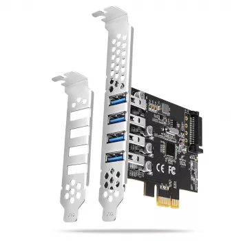 PCIe kortelė Axagon PCEU-43RS – 4x USB 3.2 Gen 1 5 Gbps prievadai, dvigubas maitinimas, Renesas PD720201, SP ir LP