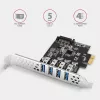 PCIe kortelė Axagon PCEU-43RS – 4x USB 3.2 Gen 1 5 Gbps prievadai, dvigubas maitinimas, Renesas PD720201, SP ir LP