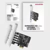 PCIe kortelė Axagon PCEU-43RS – 4x USB 3.2 Gen 1 5 Gbps prievadai, dvigubas maitinimas, Renesas PD720201, SP ir LP