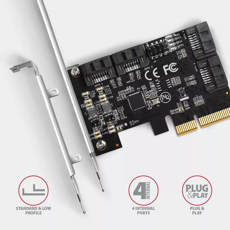 Axagon PCES-SA4X4 PCIe valdiklis - 4x vidiniai SATA 6G prievadai, ASM1164, SP & LP