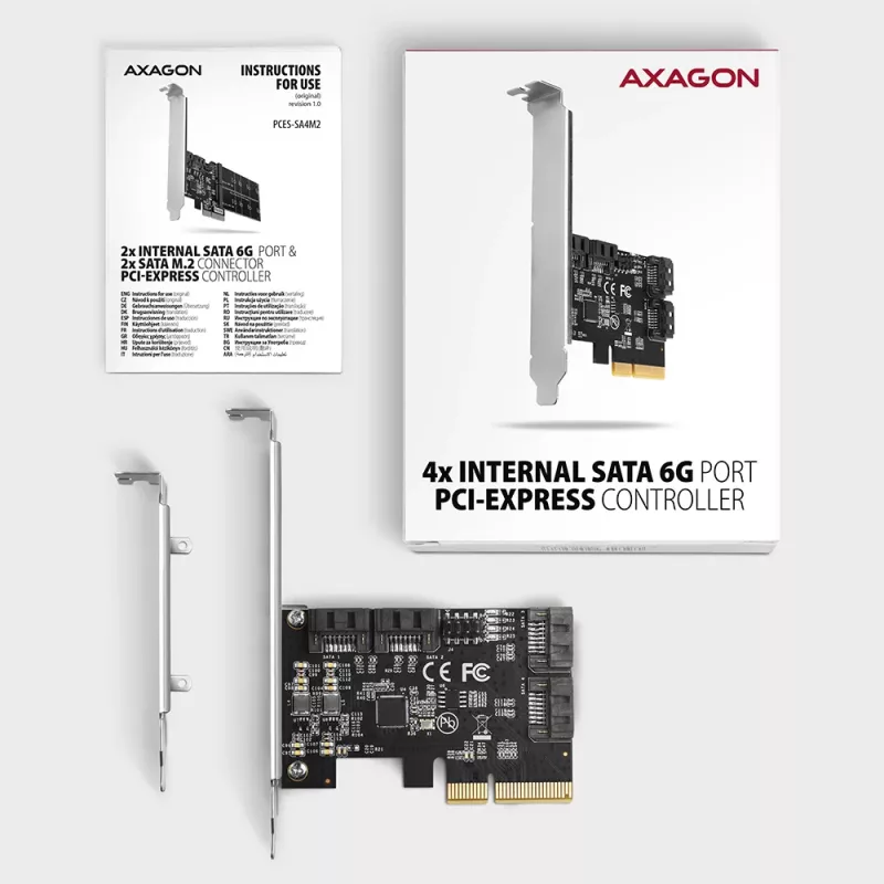 Axagon PCES-SA4X4 PCIe valdiklis - 4x vidiniai SATA 6G prievadai, ASM1164, SP & LP