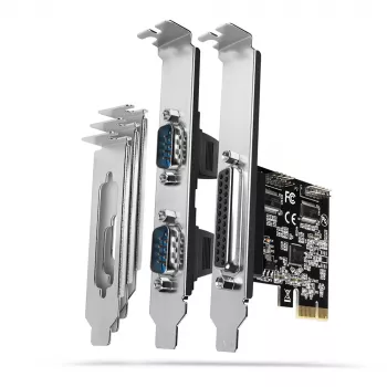 Axagon PCEA-PSN PCIe adapteris - 1x lygiagretus ir 2x nuoseklus (RS-232) prievadas, 250 kbps, su standartiniu ir žemo profilio laikikliais
