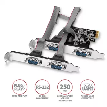 Axagon PCEA-S4N PCIe adapteris 4x RS-232 250 kbps su SP ir LP laikikliais