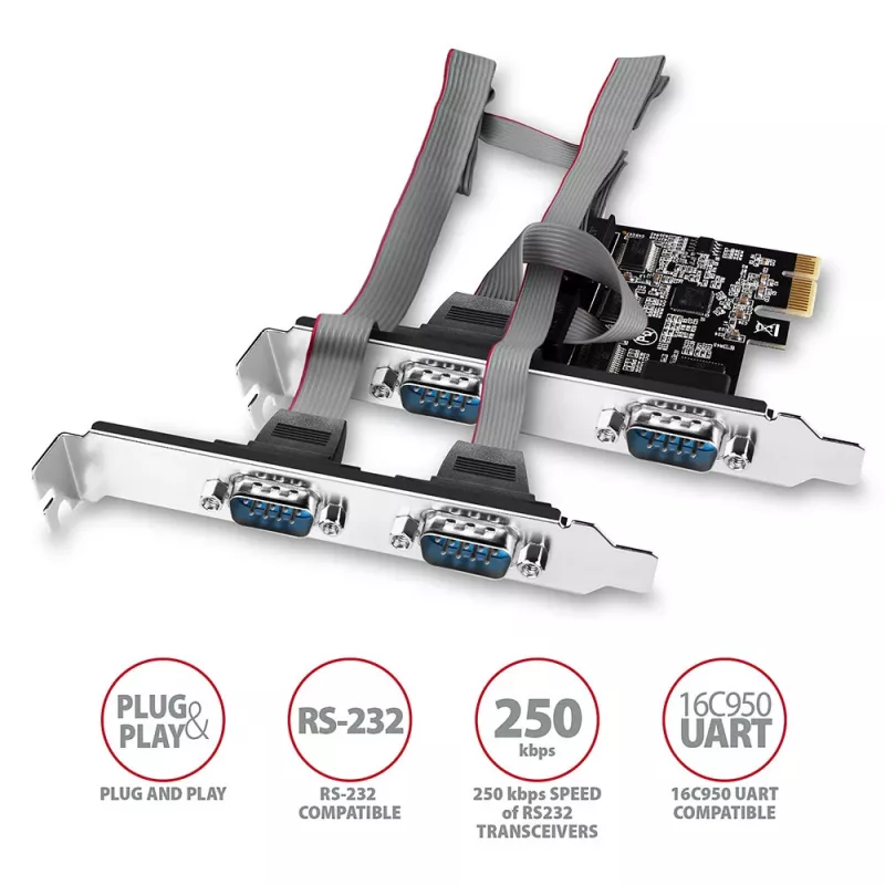 Axagon PCEA-S4N PCIe adapteris 4x RS-232 250 kbps su SP ir LP laikikliais