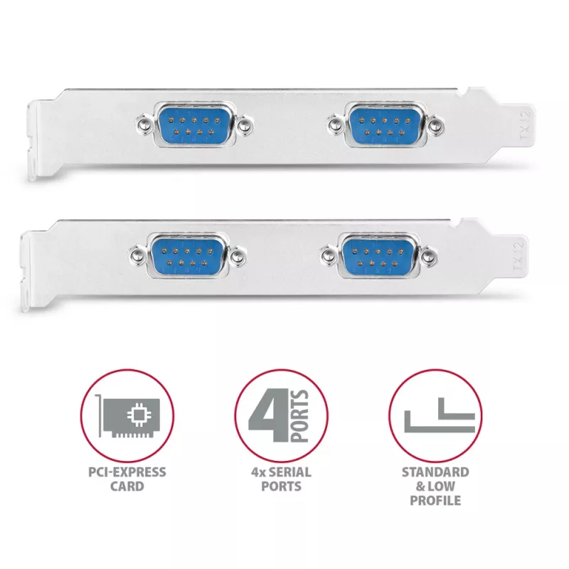 Axagon PCEA-S4N PCIe adapteris 4x RS-232 250 kbps su SP ir LP laikikliais