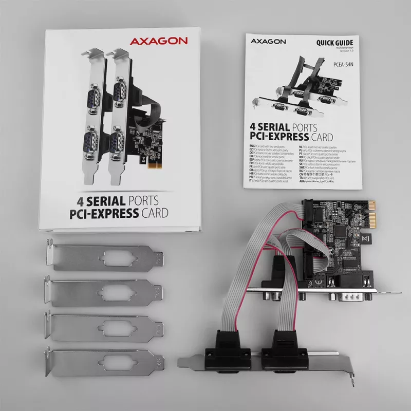 Axagon PCEA-S4N PCIe adapteris 4x RS-232 250 kbps su SP ir LP laikikliais