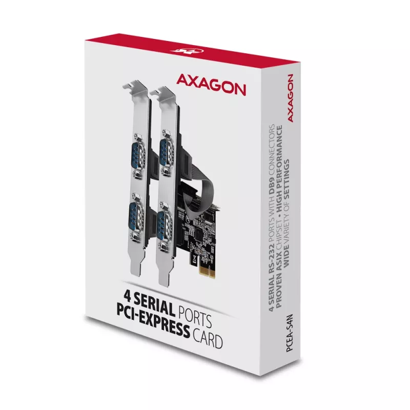 Axagon PCEA-S4N PCIe adapteris 4x RS-232 250 kbps su SP ir LP laikikliais