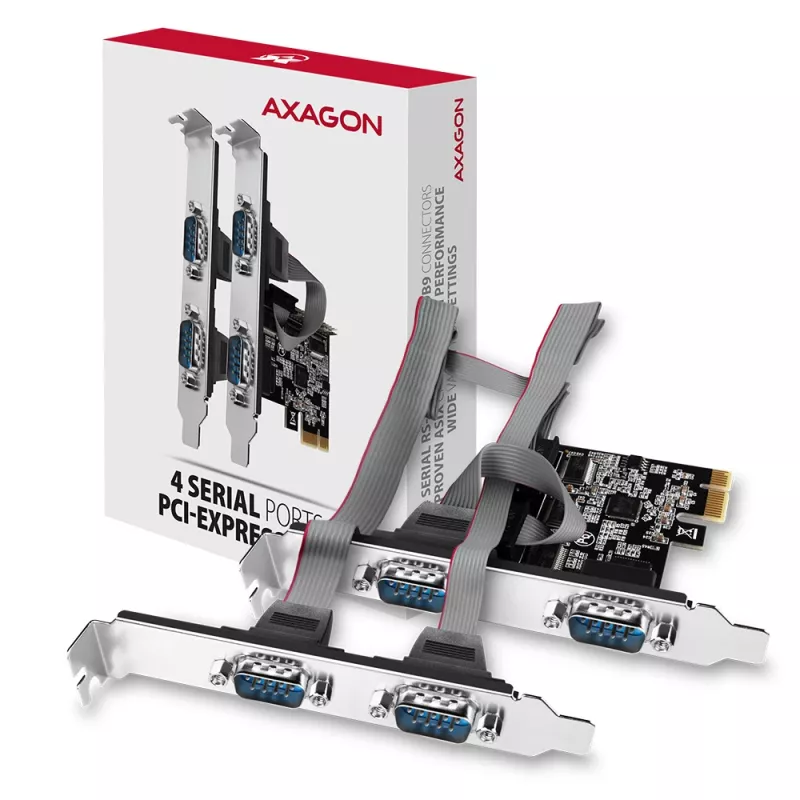 Axagon PCEA-S4N PCIe adapteris 4x RS-232 250 kbps su SP ir LP laikikliais