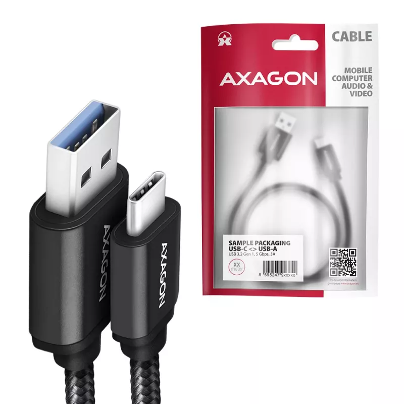USB laidas Axagon BUCM3-AM15AB USB 3.2 Gen 1 1,5 m USB-C USB-A juodas