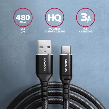 USB kabelis Axagon BUCM-AM15AB USB 2.0 1,5 m USB A USB C Juoda
