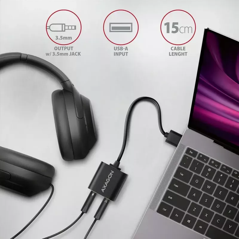 Išorinis USB garso adapteris AXAGON ADA-12 su 1x 3,5 mm lizdu ausinėms ir mikrofonui