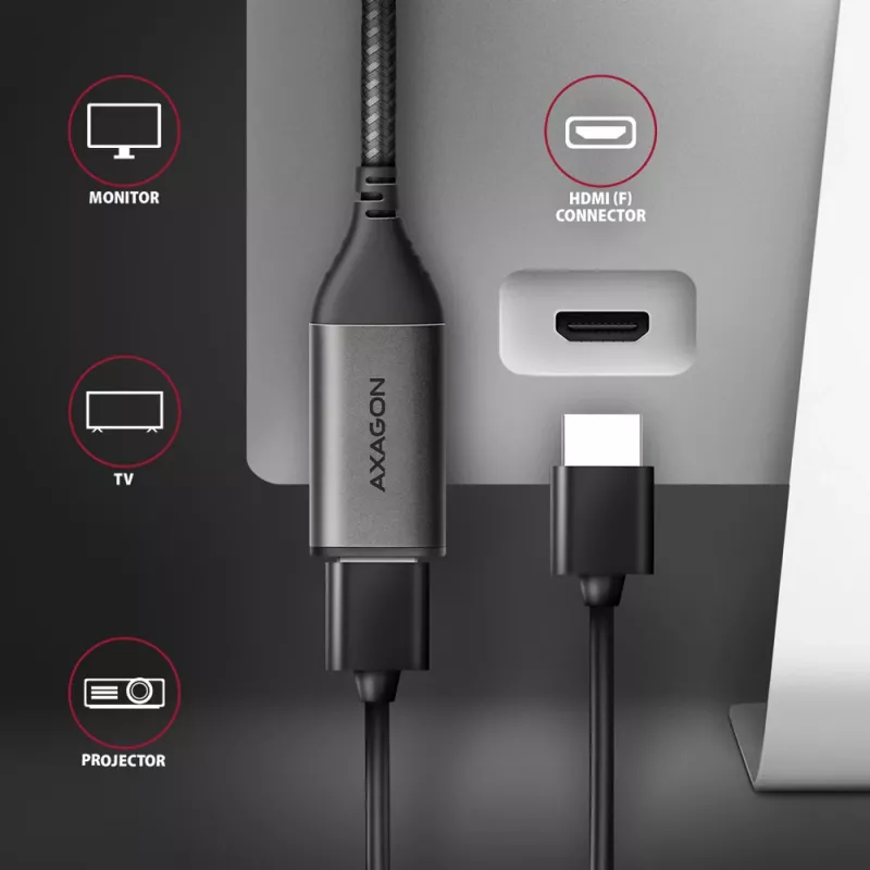 Adapteris Axagon RVC-HI2M USB-C → HDMI 2.0a 4K/60Hz HDR10