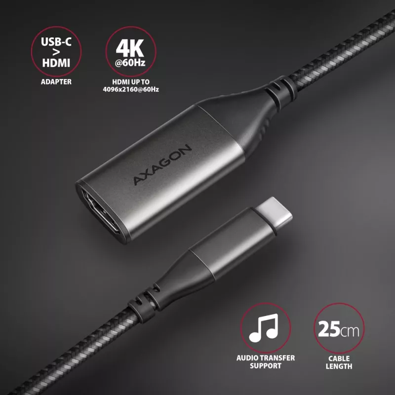 Adapteris Axagon RVC-HI2M USB-C → HDMI 2.0a 4K/60Hz HDR10