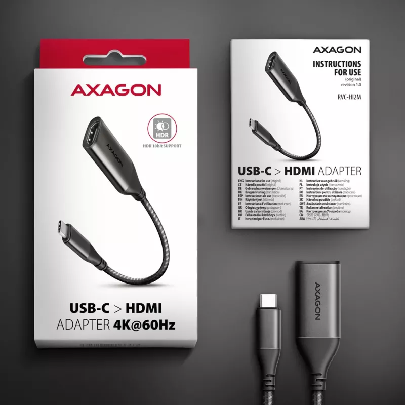 Adapteris Axagon RVC-HI2M USB-C → HDMI 2.0a 4K/60Hz HDR10