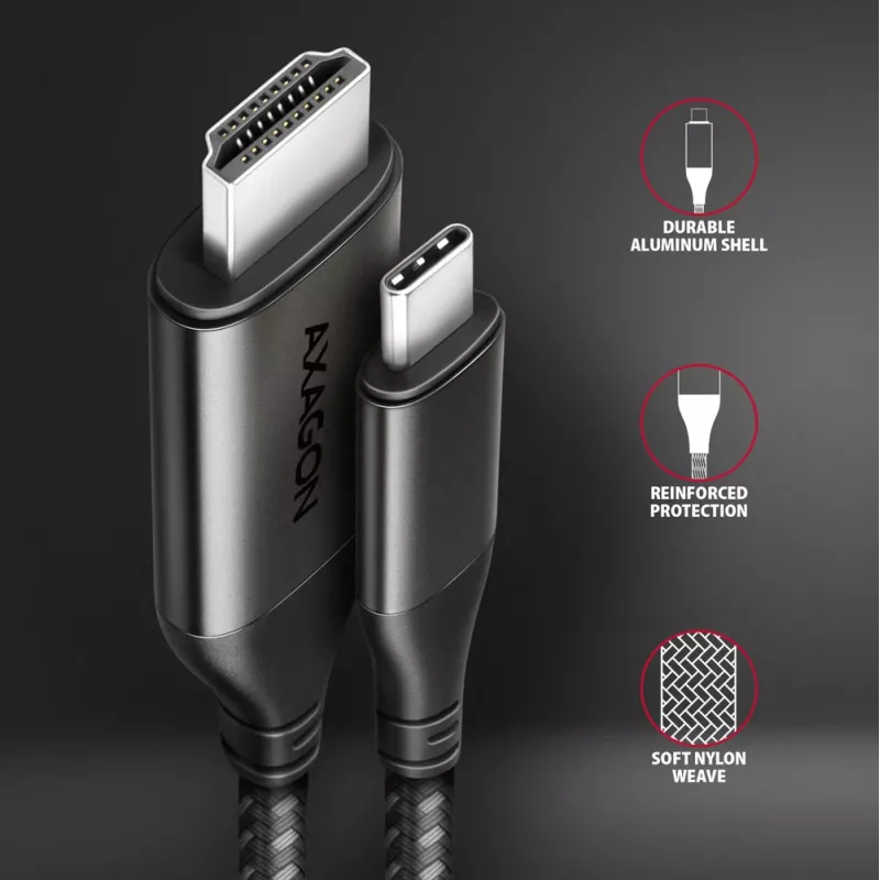 Aktyvus USB-C → HDMI 2.0a laidas Axagon RVC-HI2MC, 1.8 m, 4K/60Hz, HDR10