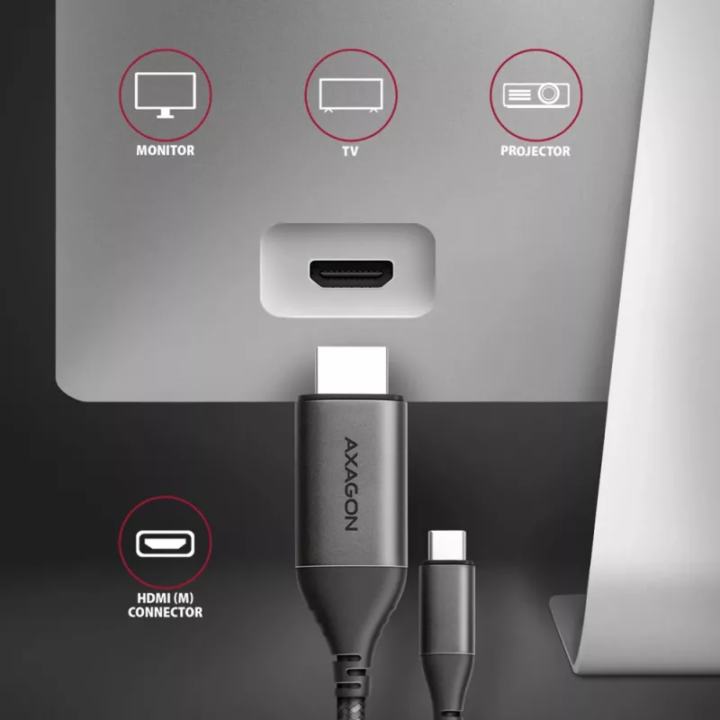 Aktyvus USB-C → HDMI 2.0a laidas Axagon RVC-HI2MC, 1.8 m, 4K/60Hz, HDR10