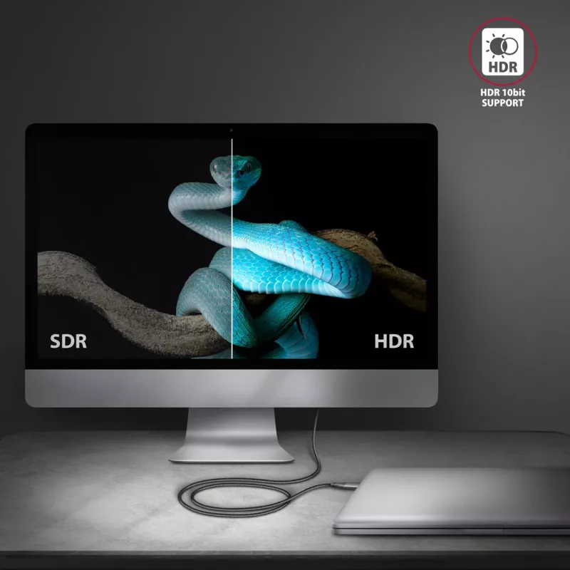 Aktyvus USB-C → HDMI 2.0a laidas Axagon RVC-HI2MC, 1.8 m, 4K/60Hz, HDR10