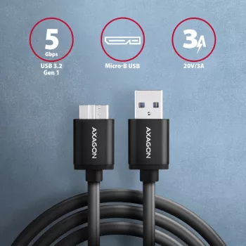 Axagon BUMM3-AM10AB SPEED Micro-B USB <> USB-A 3.2 Gen 1 laidas 1 m