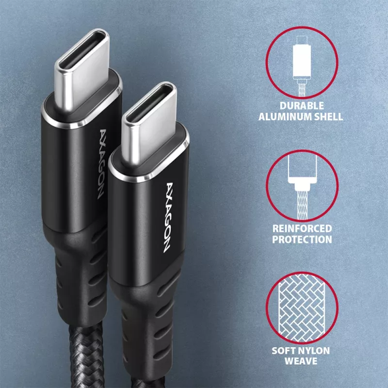 USB kabelis Axagon BUCM-CM20AB 2m USB-C juodas