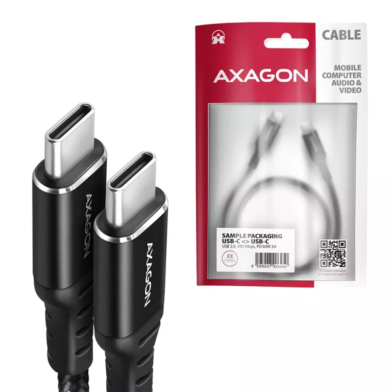 USB kabelis Axagon BUCM-CM20AB 2m USB-C juodas