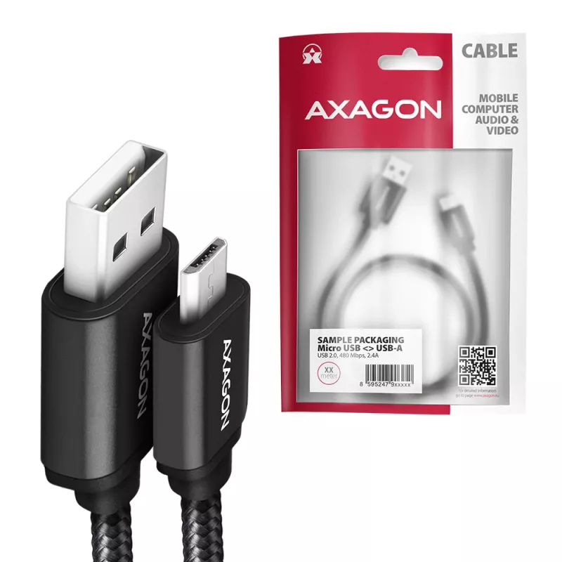 Axagon BUMM-AM15AB USB laidas USB 2.0 1.5 m Micro-USB B USB A Juodas