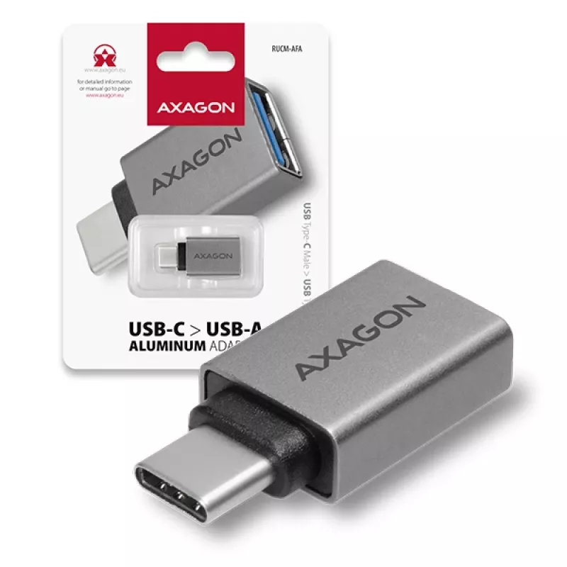 Axagon RUCM-AFA adapter USB-C (kištukas) į USB-A (lizdas), USB 3.2 Gen 2, 3A, ALU