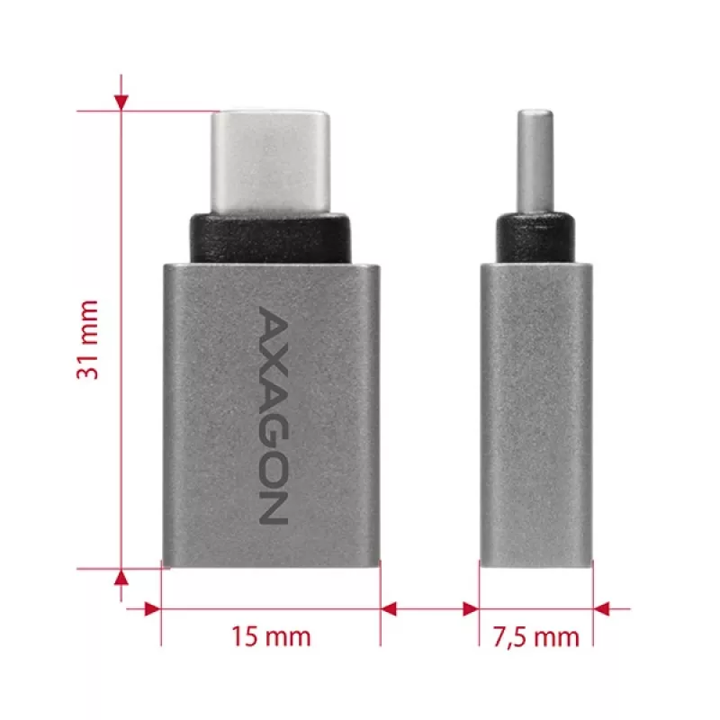 Axagon RUCM-AFA adapter USB-C (kištukas) į USB-A (lizdas), USB 3.2 Gen 2, 3A, ALU