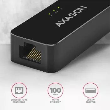 AXAGON ADE-XR USB 2.0 Type-A Fast Ethernet 10/100 adapteris, juodas, 0,023 kg